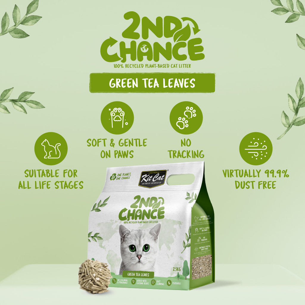 Kit Cat 2nd Chance Plant-Based Cat Litter - Green Tea Leaves (2.5KG).