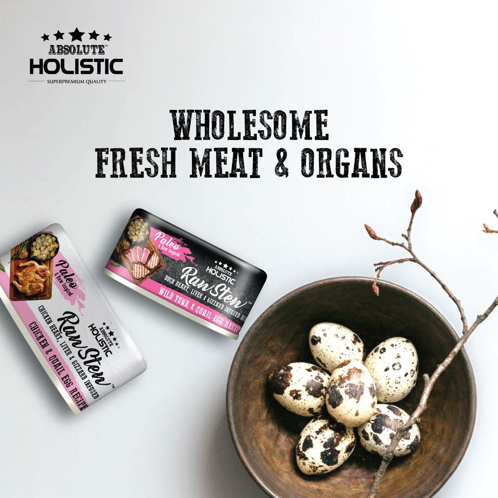 Absolute Holistic Raw Stew Canned Food for Cats & Dogs - Chicken & Quail Egg (80g).
