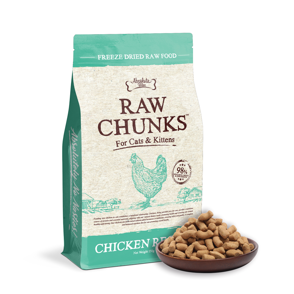 Absolute Bites Raw Chunks Freeze Dried Raw Food for Cats & Kittens - Chicken Recipe (150g).
