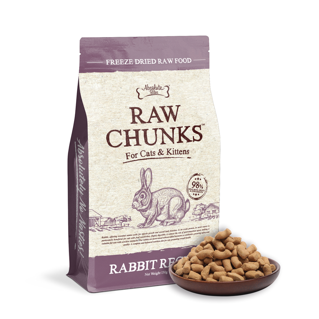 Absolute Bites Raw Chunks Freeze Dried Raw Food for Cats & Kittens - Rabbit Recipe ( 150g).