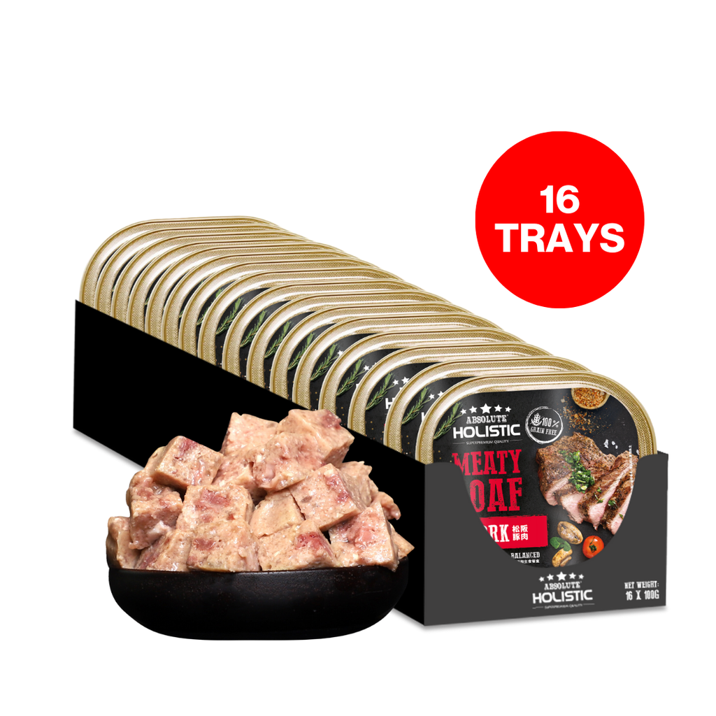 [CTN of 16] Absolute Holistic Complete & Balanced Meaty Loaf Wet Tray Food for Dog - Pork (100g x 16).