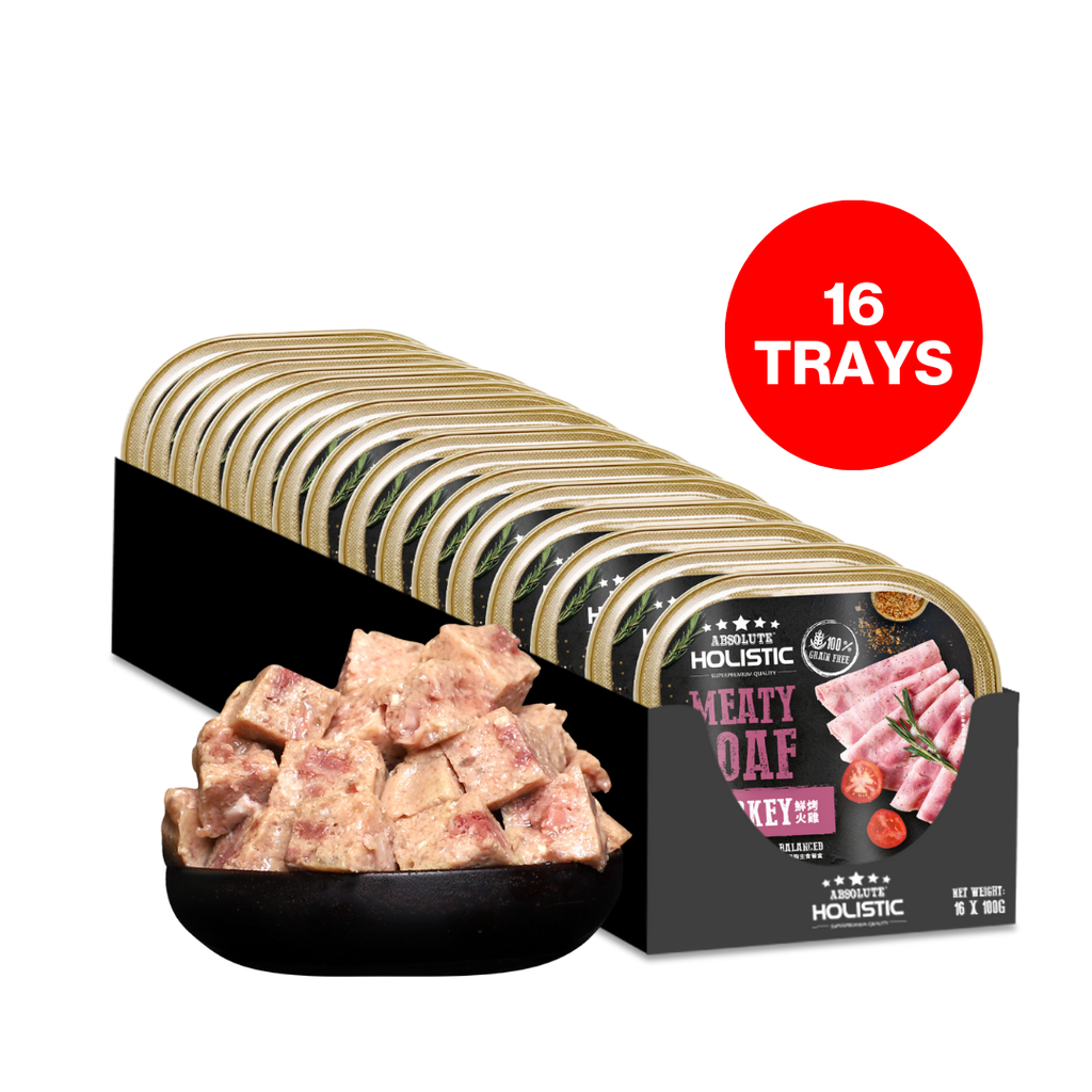 [CTN of 16] Absolute Holistic Complete & Balanced Meaty Loaf Wet Tray Food for Dog - Turkey (100g x 16).