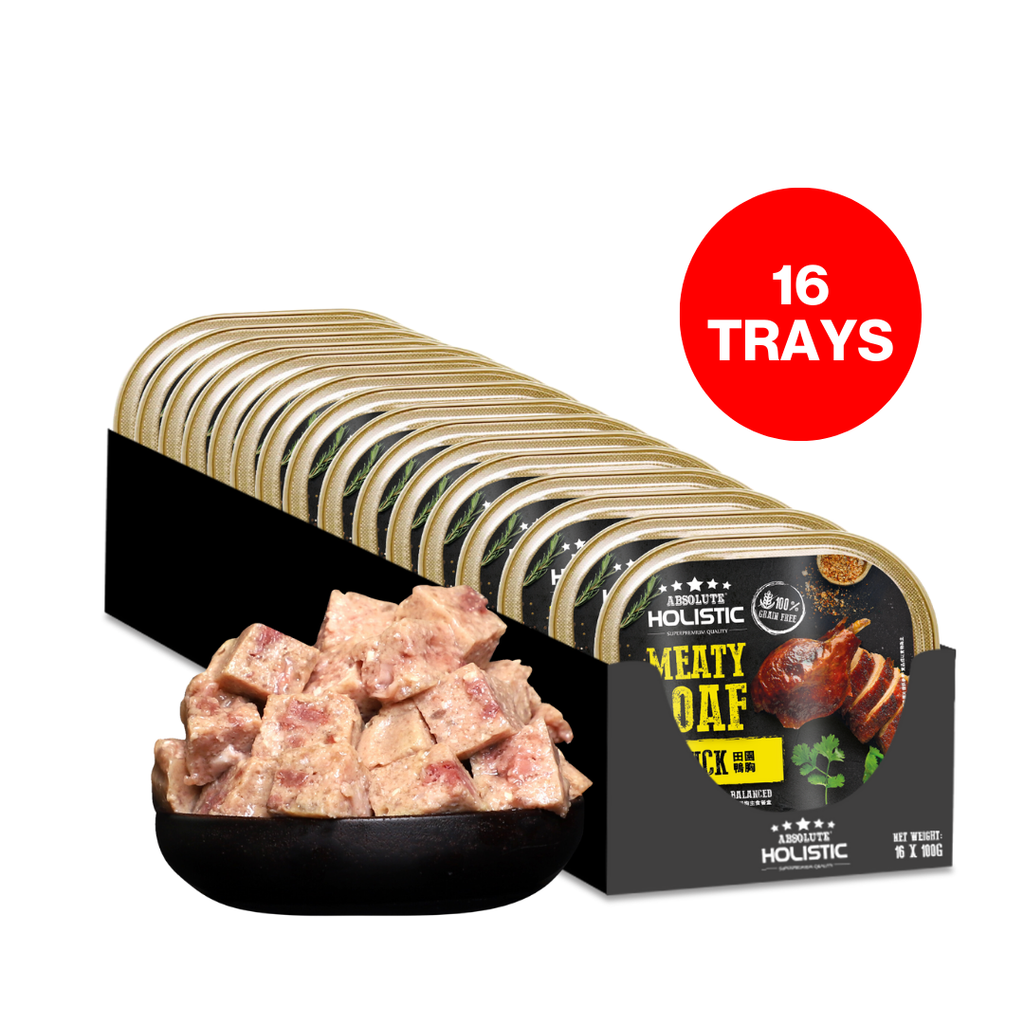 [CTN of 16] Absolute Holistic Complete & Balanced Meaty Loaf Wet Tray Food for Dog - Duck (100g x 16).