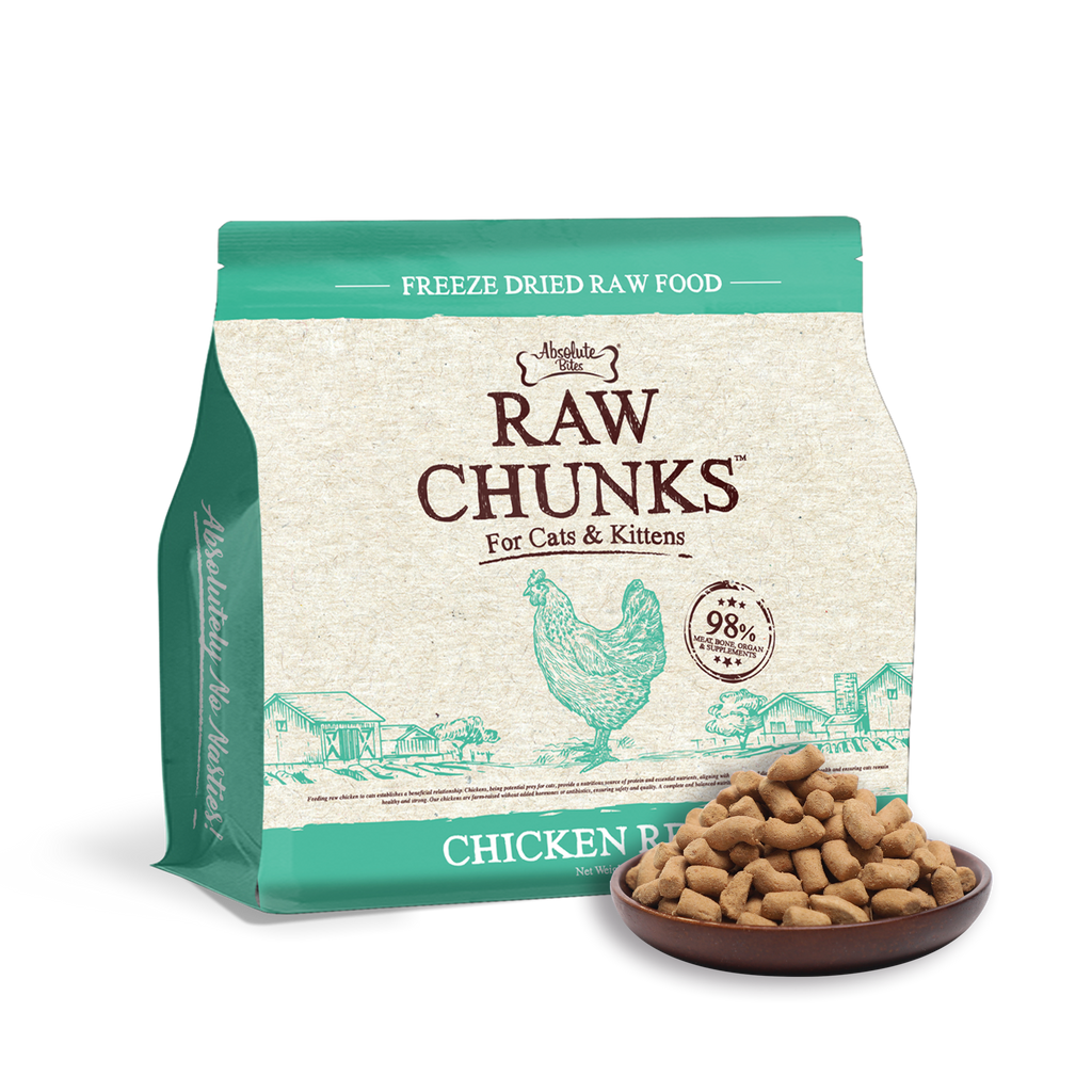 Absolute Bites Raw Chunks Freeze Dried Raw Food for Cats & Kittens - Chicken Recipe ( 280g).