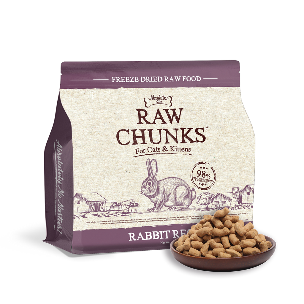 Absolute Bites Raw Chunks Freeze Dried Raw Food for Cats & Kittens - Rabbit Recipe ( 280g).