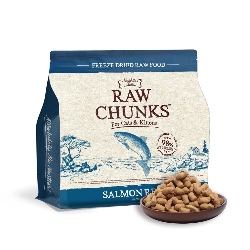 Absolute Bites Raw Chunks Freeze Dried Raw Food for Cats & Kittens - Salmon Recipe (280g).