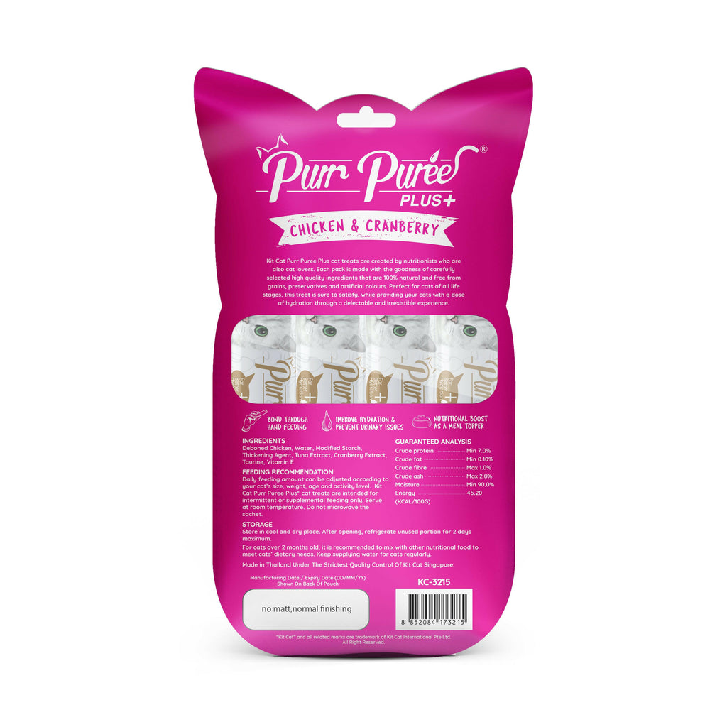 Kit Cat Purr Puree Plus+ Liquid Cat Treats - Chicken Urinary (4x15g).