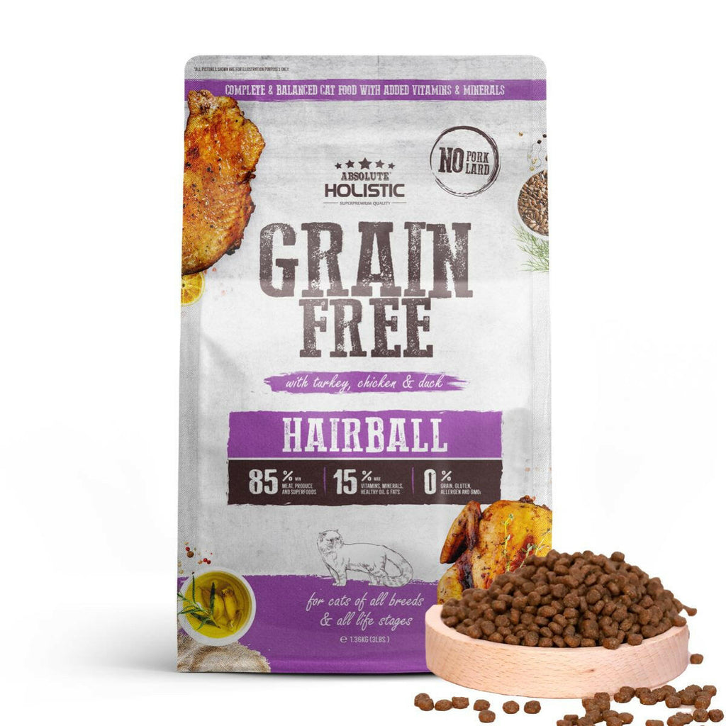 Absolute Holistic Grain Free Dry Cat Food -  Hairball (3lbs).