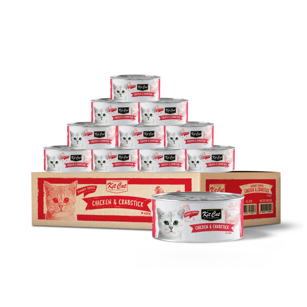 [CTN OF 24] Kit Cat Deboned Toppers Cat Canned Food - Chicken & Crabstick Toppers (80g).