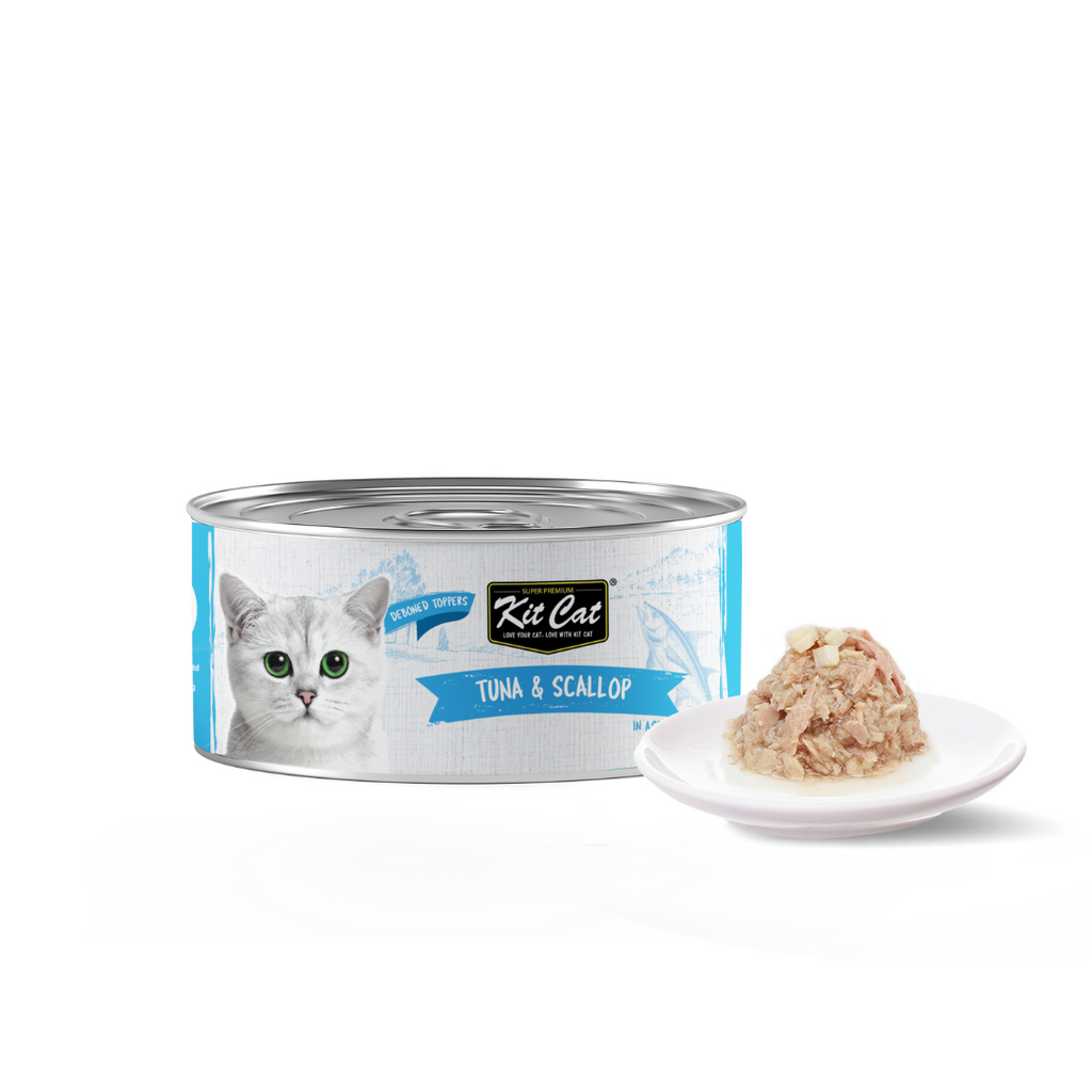 [CTN OF 24] Kit Cat Deboned Toppers Cat Canned Food - Tuna & Scallop Toppers (80g).