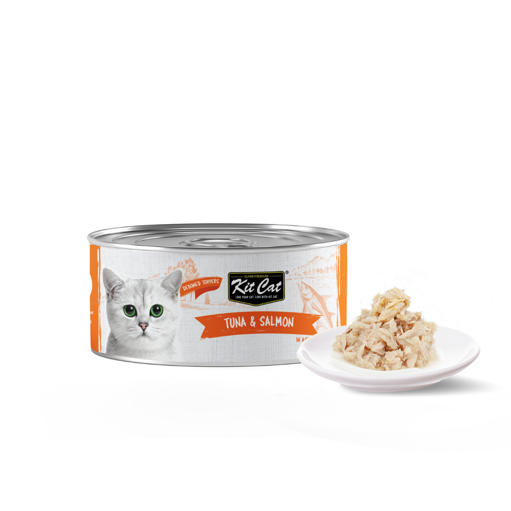 [CTN OF 24] Kit Cat Deboned Toppers Cat Canned Food - Tuna & Salmon Toppers (80g).