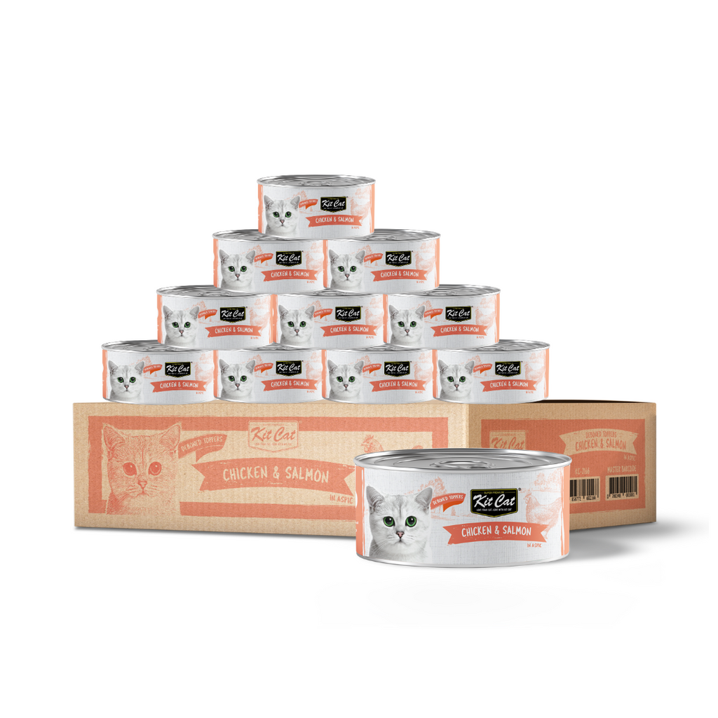 [CTN OF 24] Kit Cat Deboned Toppers Cat Canned Food - Chicken & Salmon Toppers (80g).