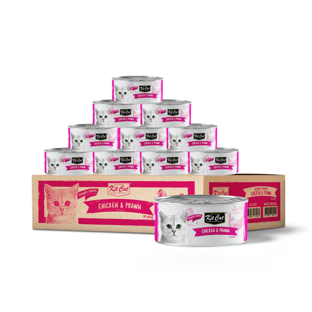 [CTN OF 24] Kit Cat Deboned Toppers Cat Canned Food - Chicken & Prawn Toppers (80g).