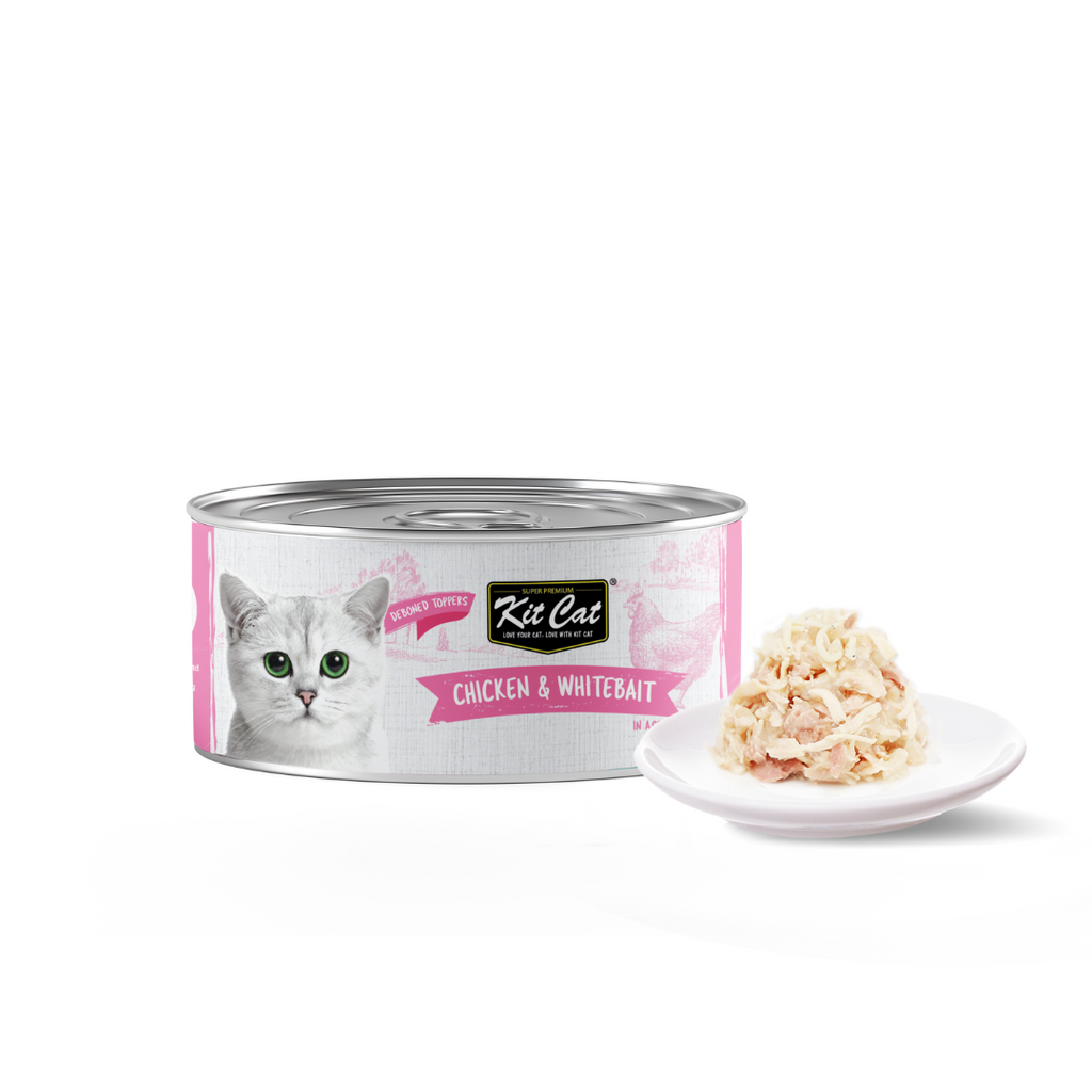 [CTN OF 24] Kit Cat Deboned Toppers Cat Canned Food - Chicken & Whitebait (80g).