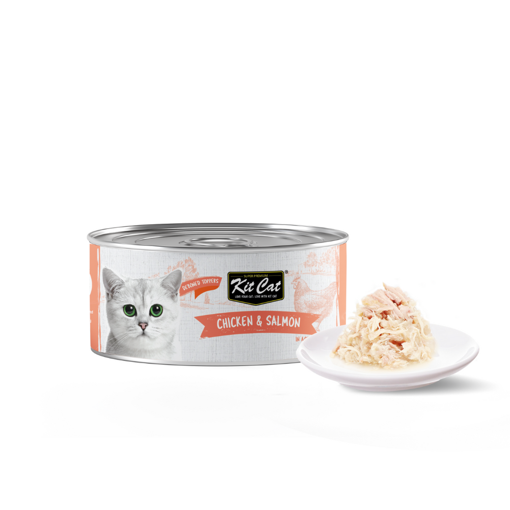 [CTN OF 24] Kit Cat Deboned Toppers Cat Canned Food - Chicken & Salmon Toppers (80g).