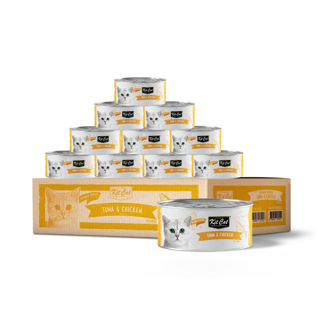 [CTN OF 24] Kit Cat Deboned Toppers Cat Canned Food - Tuna & Chicken Toppers (80g).