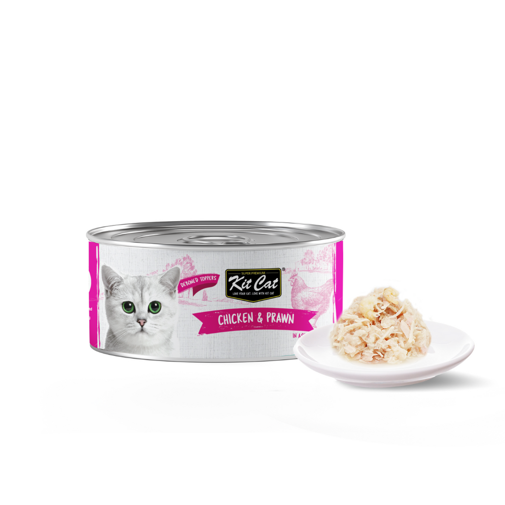 [CTN OF 24] Kit Cat Deboned Toppers Cat Canned Food - Chicken & Prawn Toppers (80g).