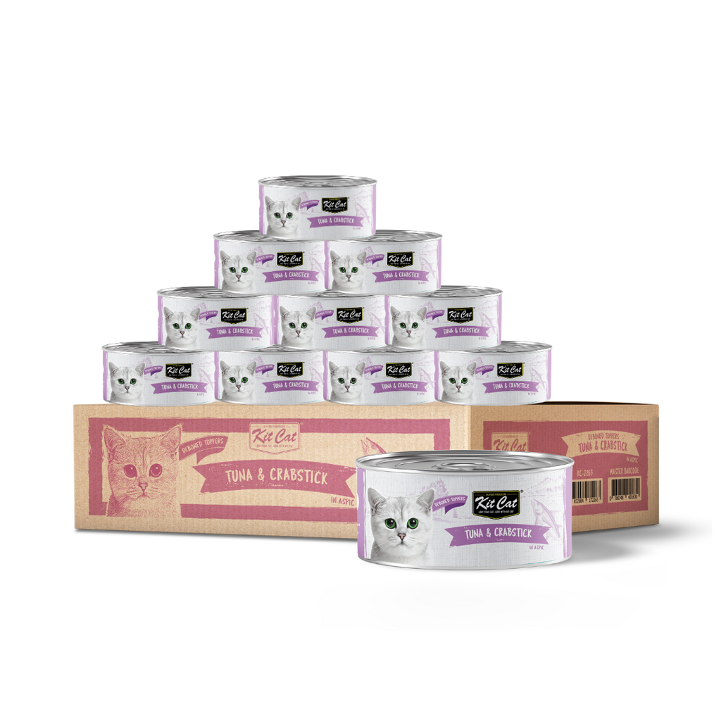 [CTN OF 24] Kit Cat Deboned Toppers Cat Canned Food - Tuna & Crabstick Toppers (80g).