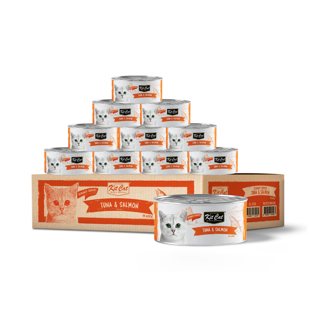[CTN OF 24] Kit Cat Deboned Toppers Cat Canned Food - Tuna & Salmon Toppers (80g).