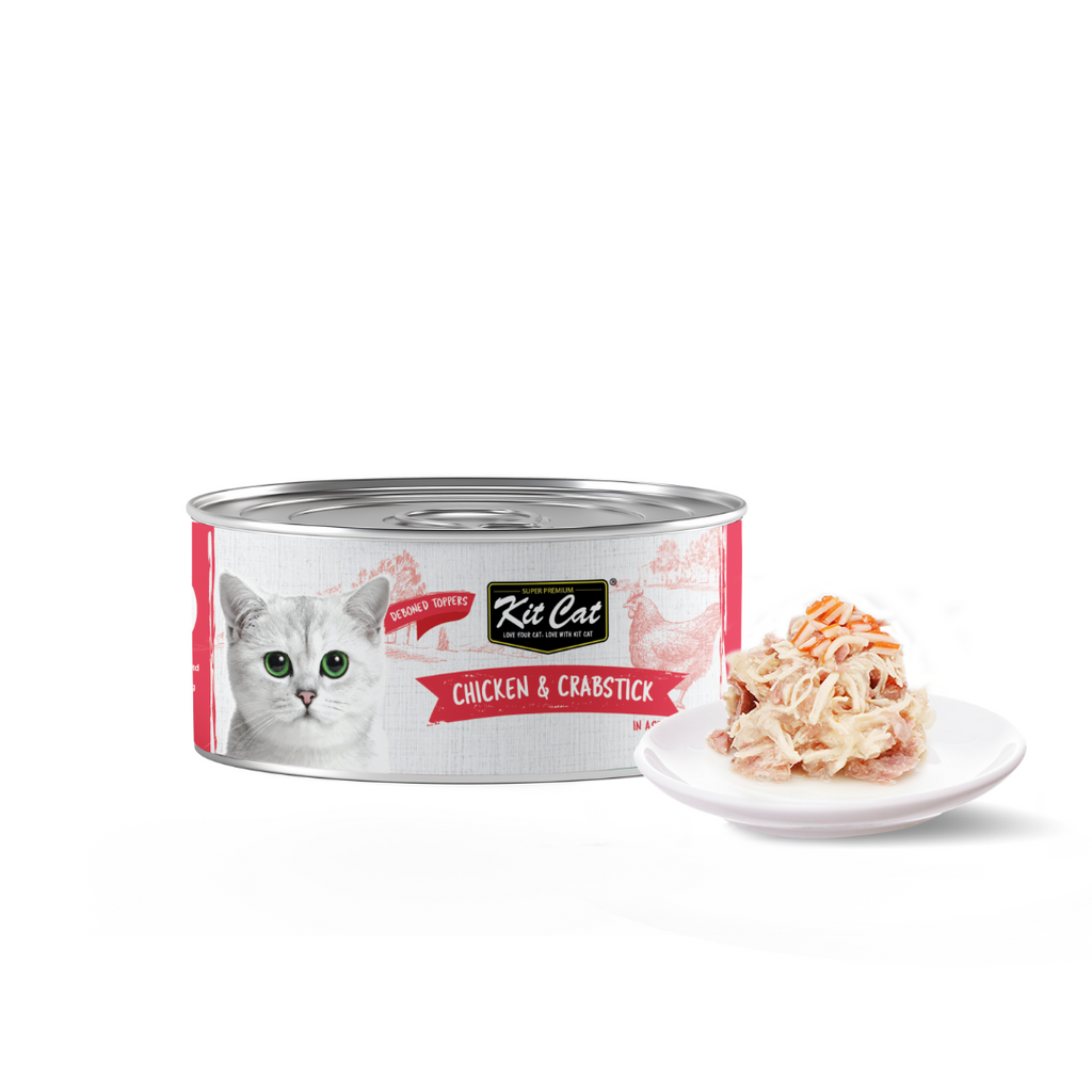 [CTN OF 24] Kit Cat Deboned Toppers Cat Canned Food - Chicken & Crabstick Toppers (80g).