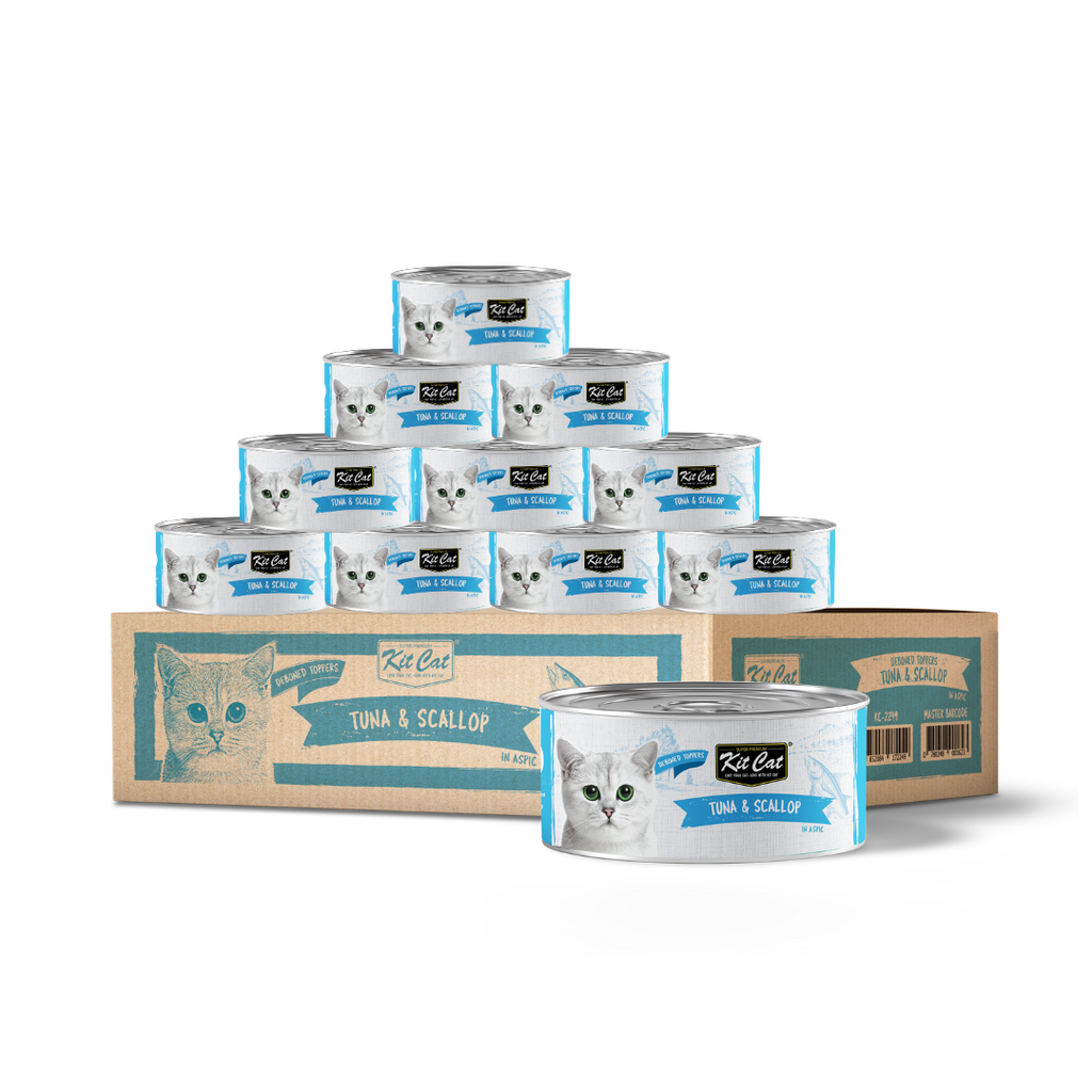 [CTN OF 24] Kit Cat Deboned Toppers Cat Canned Food - Tuna & Scallop Toppers (80g).