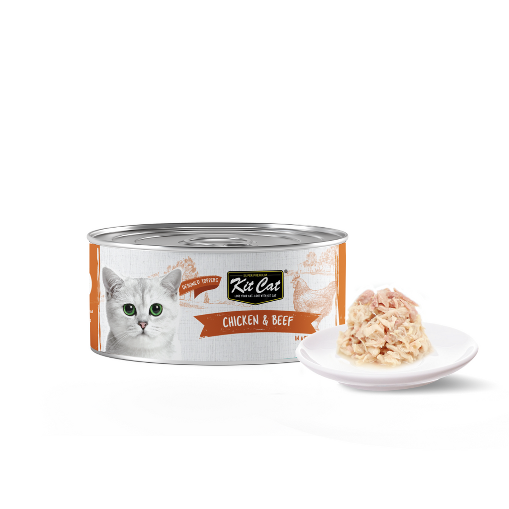 [CTN OF 24] Kit Cat Deboned Toppers Cat Canned Food - Chicken & Beef Toppers (80g).