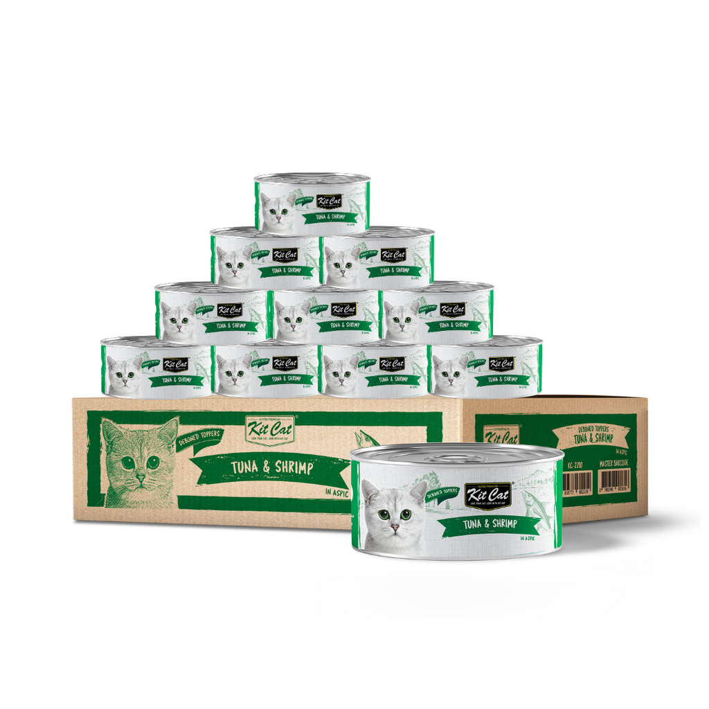 [CTN OF 24] Kit Cat Deboned Toppers Cat Canned Food - Tuna & Shrimp Toppers (80g).