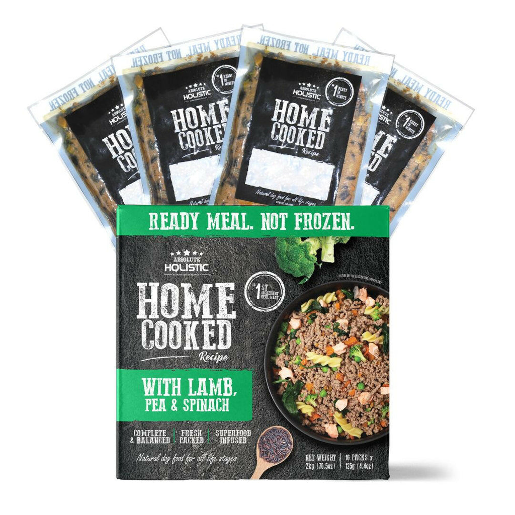Absolute Holistic Home Cooked Style Recipe Gently Cooked Dog Food (2kg) - Lamb, Peas & Spinach.