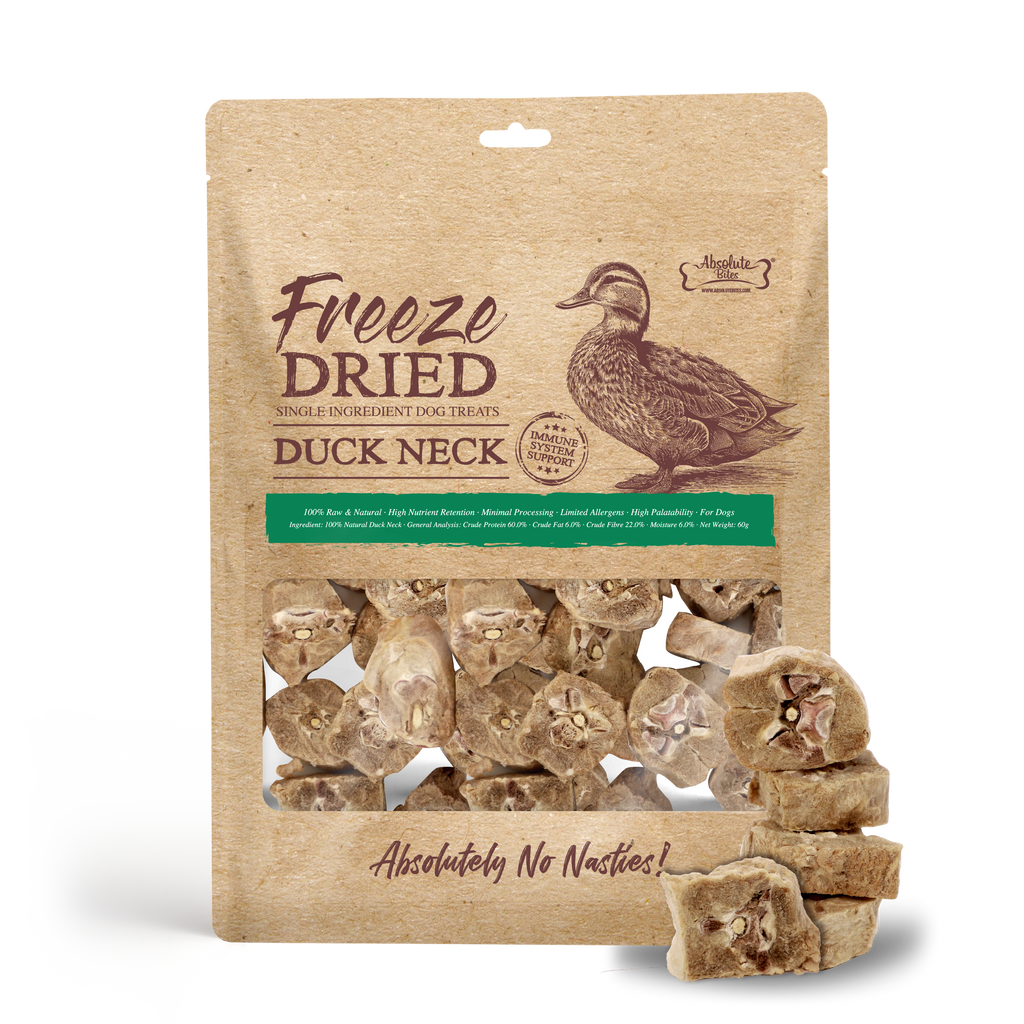 Absolute Bites Single Ingredient Freeze Dried Raw Treats for Dogs - Duck Neck (80g).