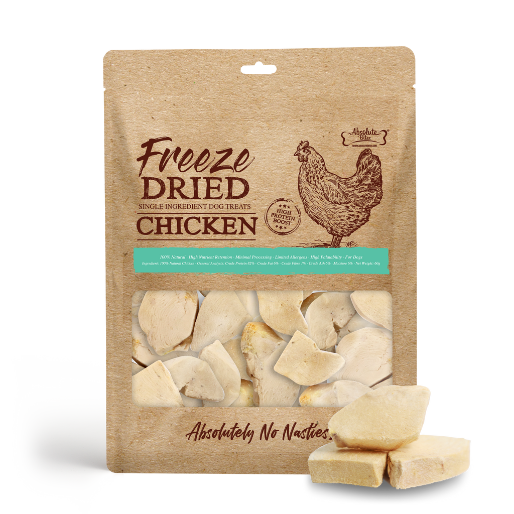Absolute Bites Single Ingredient Freeze Dried Raw Treats for Dogs - Chicken Breast (60g).