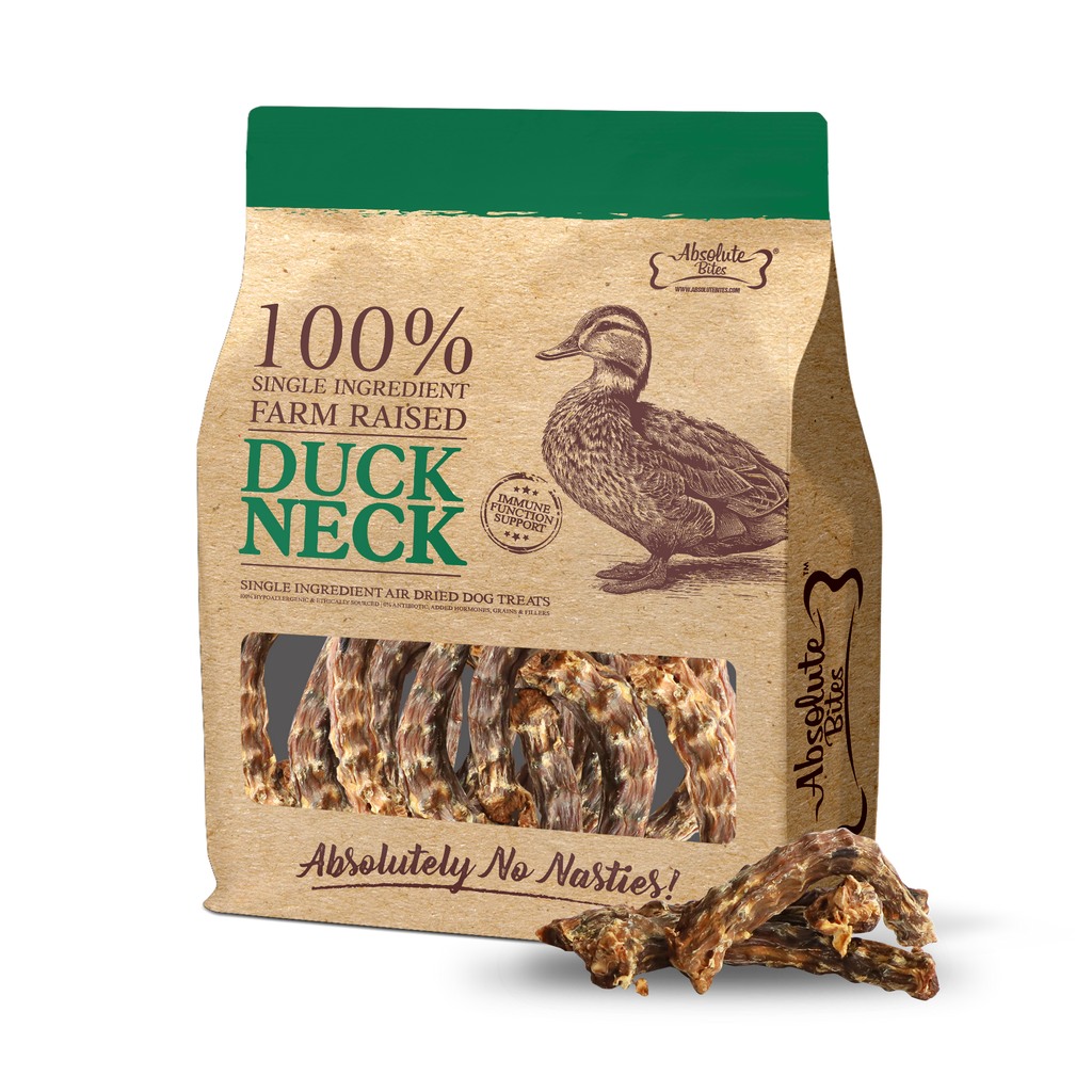 Absolute Bites Single Ingredient Air Dried Treats for Dogs - Duck Necks (300g).