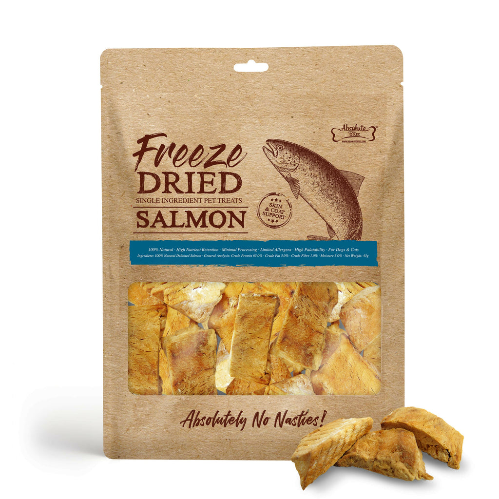 Absolute Bites Single Ingredient Freeze Dried Treats for Dogs & Cats - Salmon (45g).