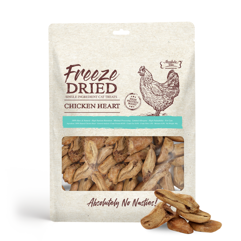 Absolute Bites Single Ingredient Freeze Dried Treats for Cats - Chicken Heart (40g).
