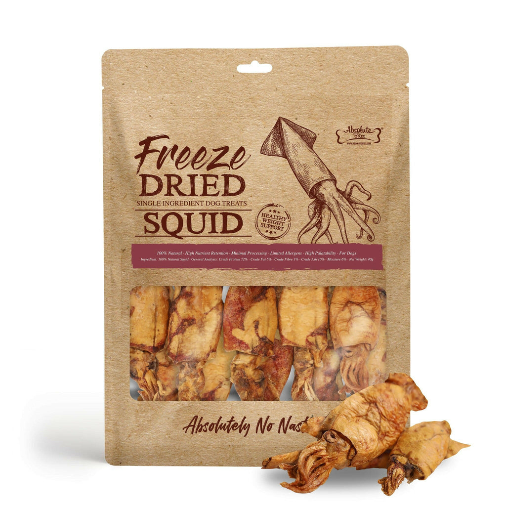 Absolute Bites Single Ingredient Freeze Dried Dog Treats - Squid (40g).
