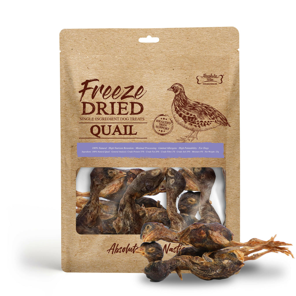 Absolute Bites Single Ingredient Freeze Dried Dog Treats - Quail (25g).