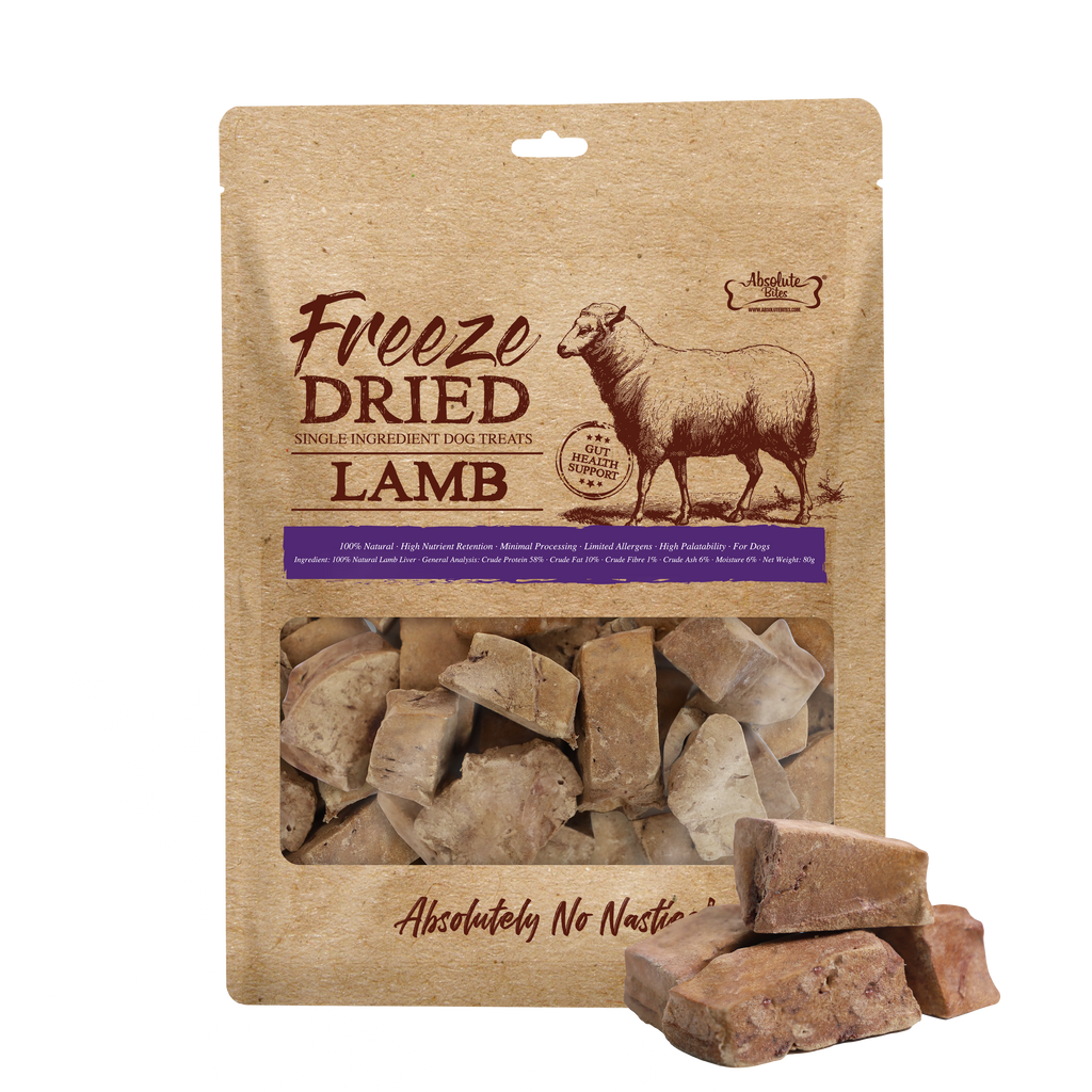 Absolute Bites Single Ingredient Freeze Dried Raw Treats for Dogs - Lamb (80g).
