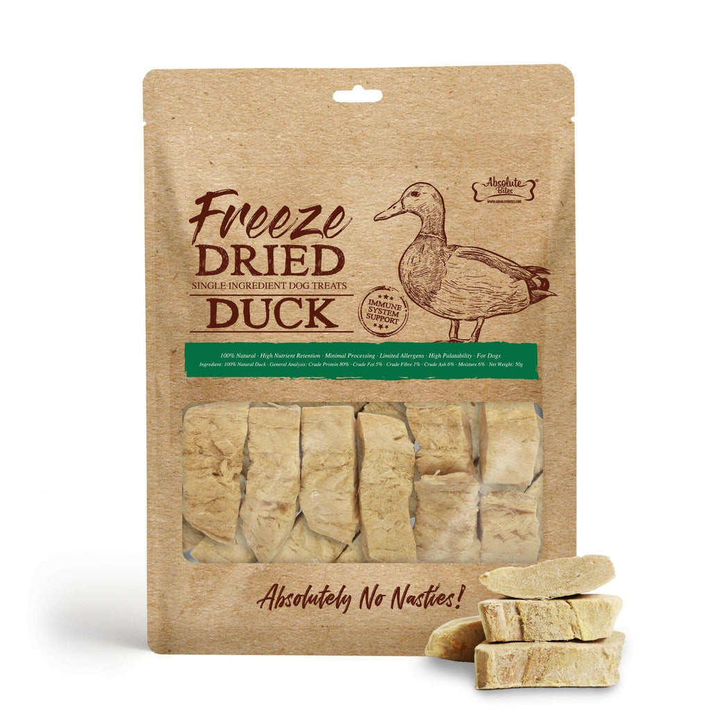 Absolute Bites Single Ingredient Freeze Dried Dog Treats - Duck (50g).