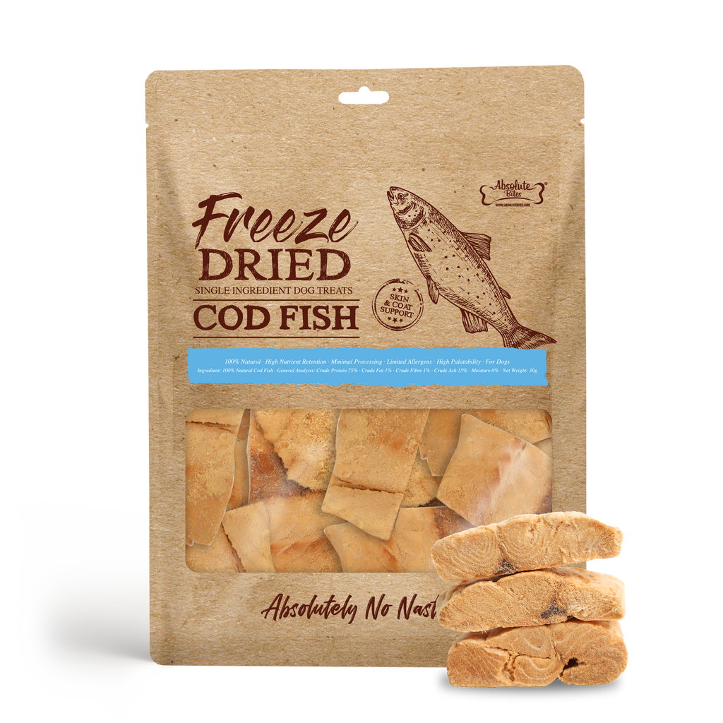 Absolute Bites Single Ingredient Freeze Dried Dogs Treats - Cod Fish (30g).