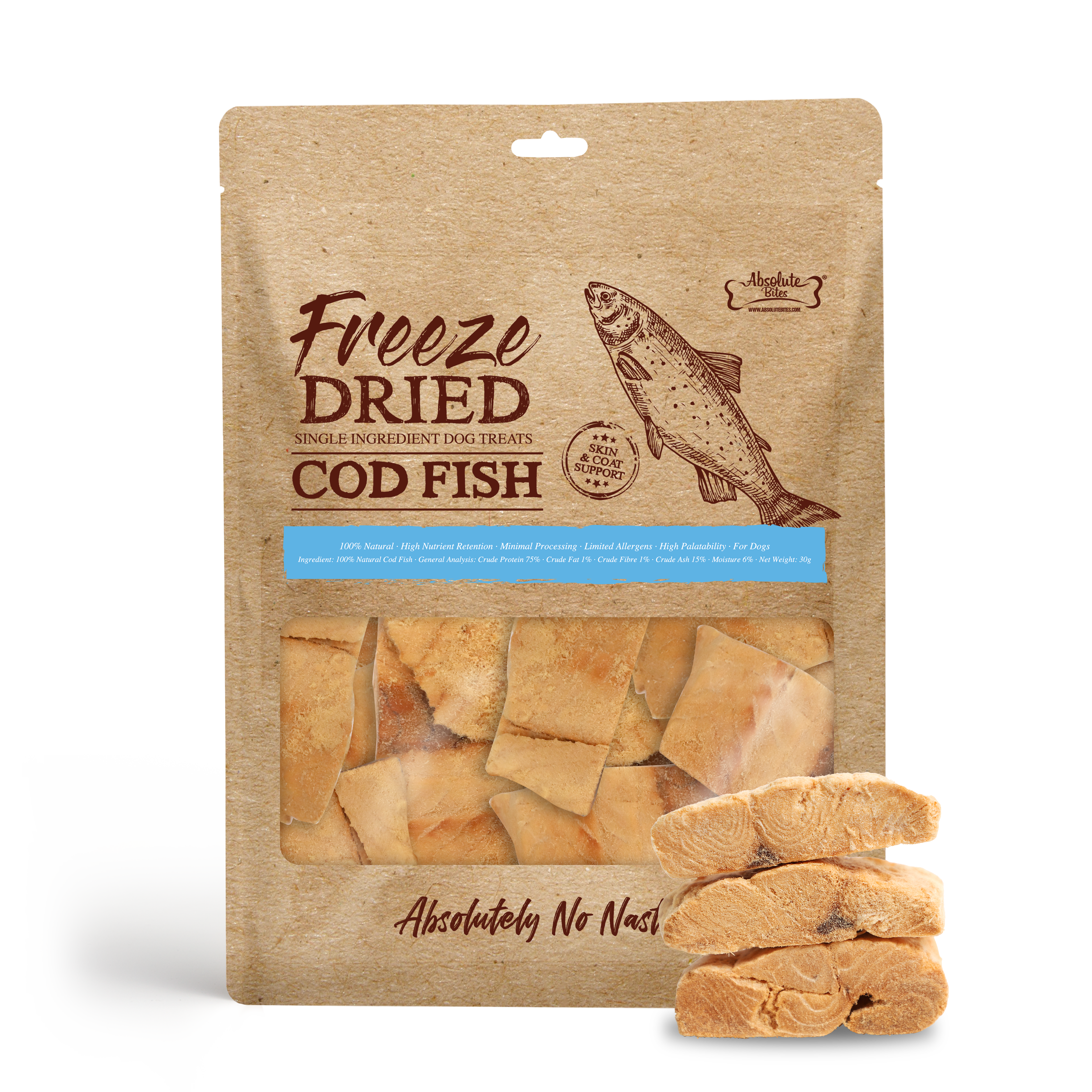 Absolute Bites Single Ingredient Freeze Dried Dogs Treats Cod Fish (30g)
