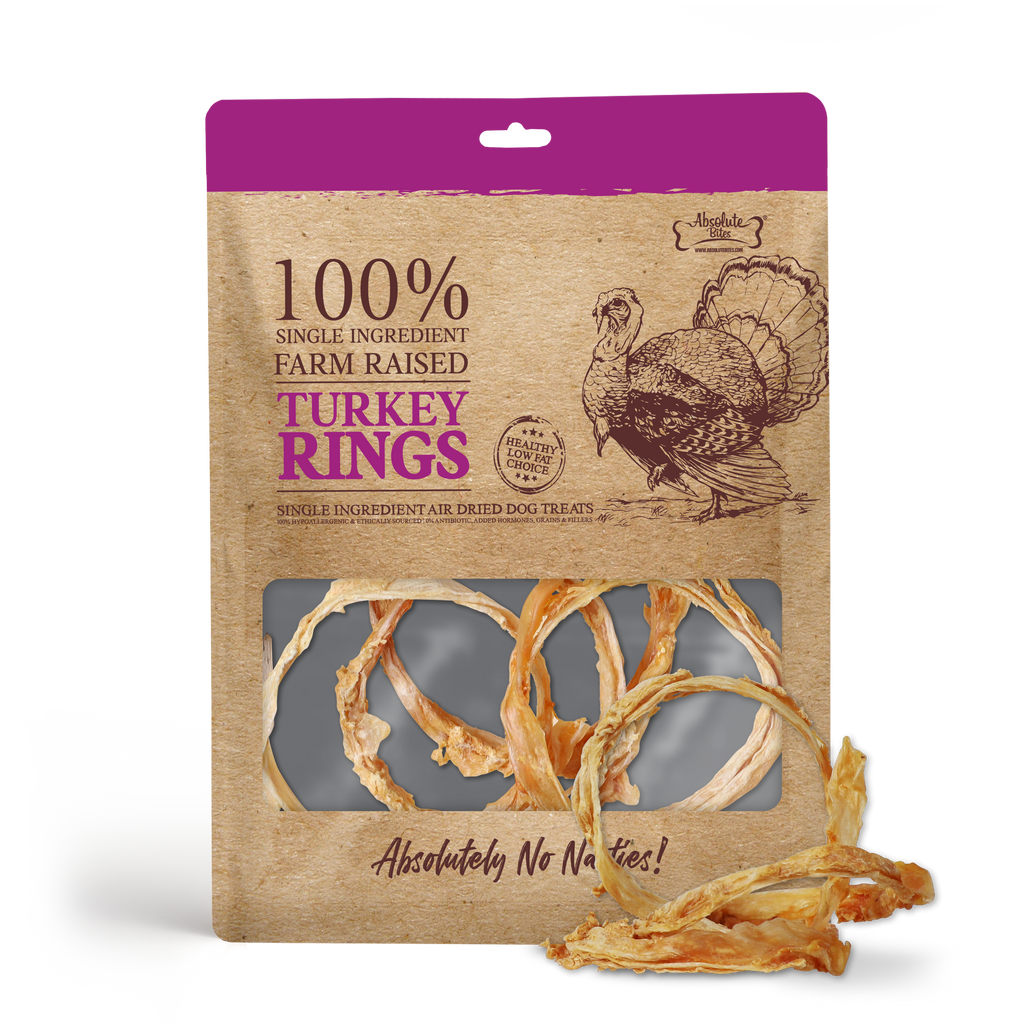 Absolute Bites Single Ingredient Air Dried Treats For Dogs - Turkey Rings (35g).