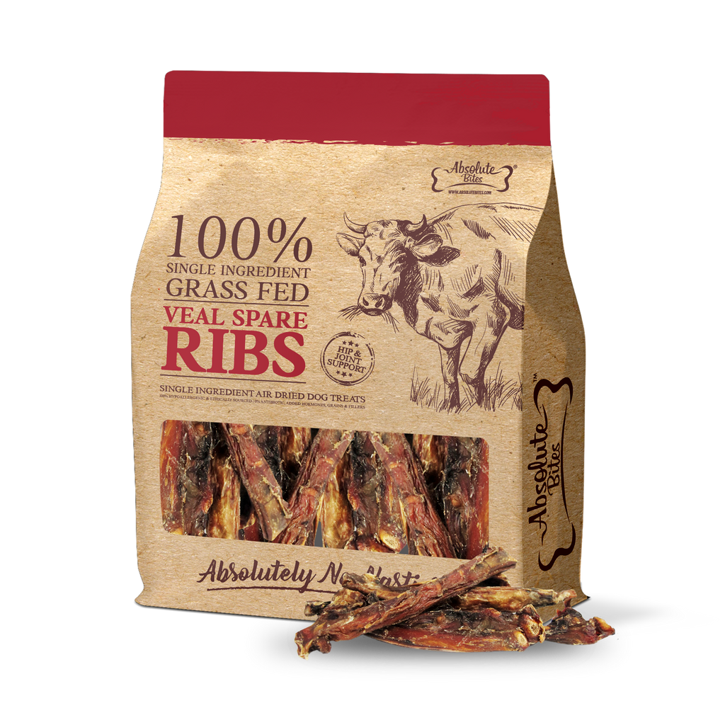 Absolute Bites Single Ingredient Air Dried Treats for Dogs - Veal Spare Ribs (250g).