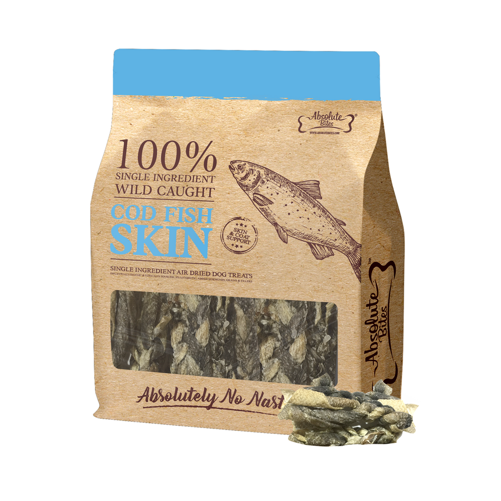 Absolute Bites Single Ingredient Air Dried Treats for Dogs - Cod Fish Platter (250g).