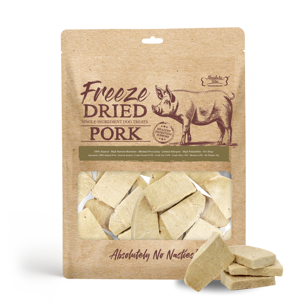 Absolute Bites Single Ingredient Freeze Dried Dog Treats - Pork (45g).