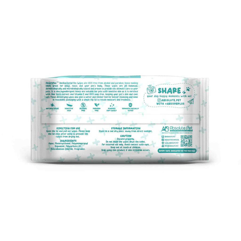 Absorb Plus Antibacterial Pet Wipes - Floral (80pcs) | Alcohol & Paraben Free.
