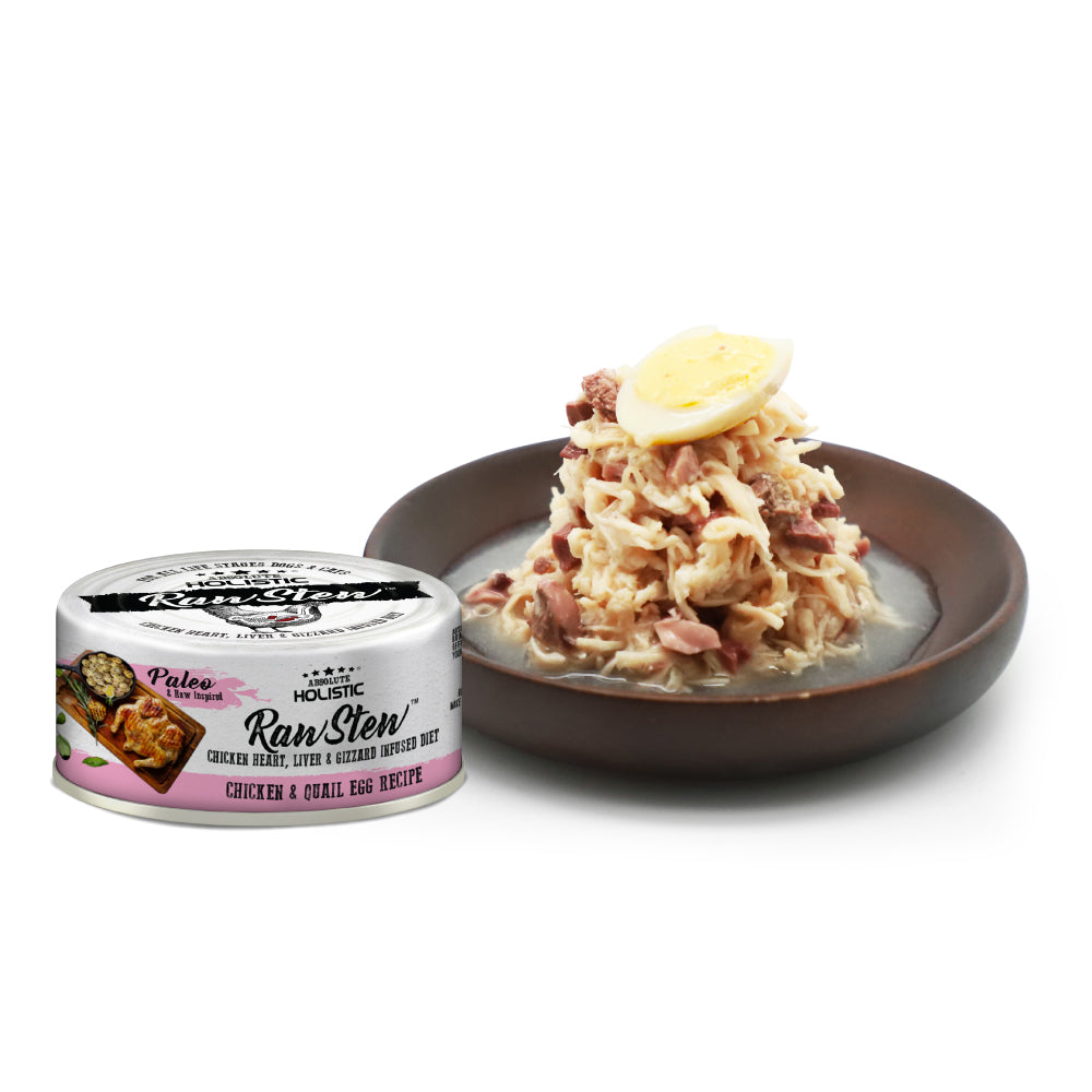 Absolute Holistic Raw Stew Canned Food for Cats & Dogs - Chicken & Quail Egg (80g).