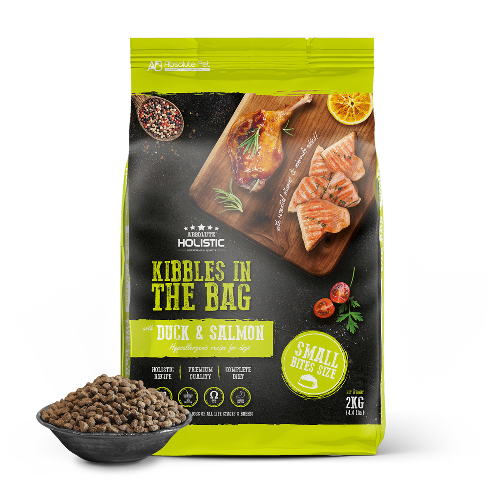 Absolute Holistic Kibbles In The Bag Hypoallergenic Recipe Small Bites Dog Dry Food - Duck & Salmon (2kg).