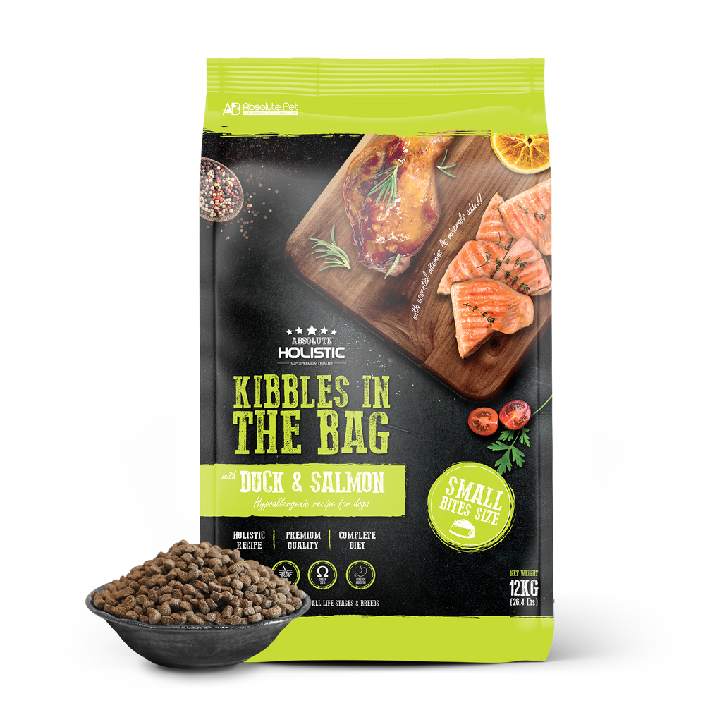 Absolute Holistic Kibbles In The Bag Hypoallergenic Recipe Small Bites Dog Dry Food - Duck & Salmon (12kg).