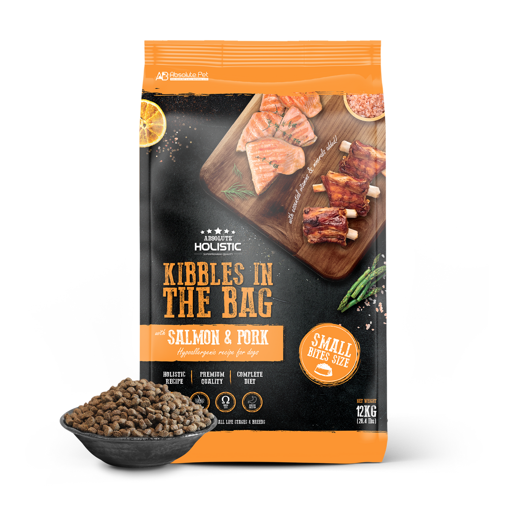 Absolute Holistic Kibbles In The Bag Hypoallergenic Recipe Small Bites Dog Dry Food - Salmon & Pork (12kg).