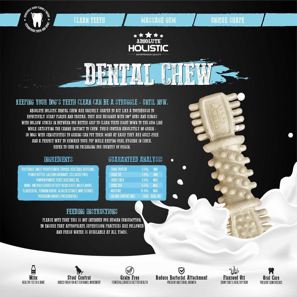 Absolute Holistic Dental Chew for Dogs - Milk (4").