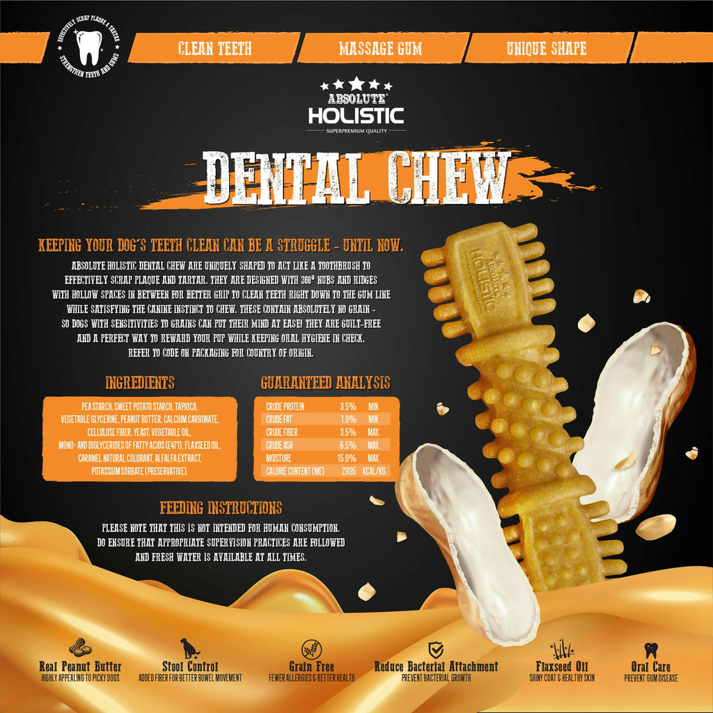 Absolute Holistic Value Pack Dental Chews for Dogs -  Peanut Butter (160g).